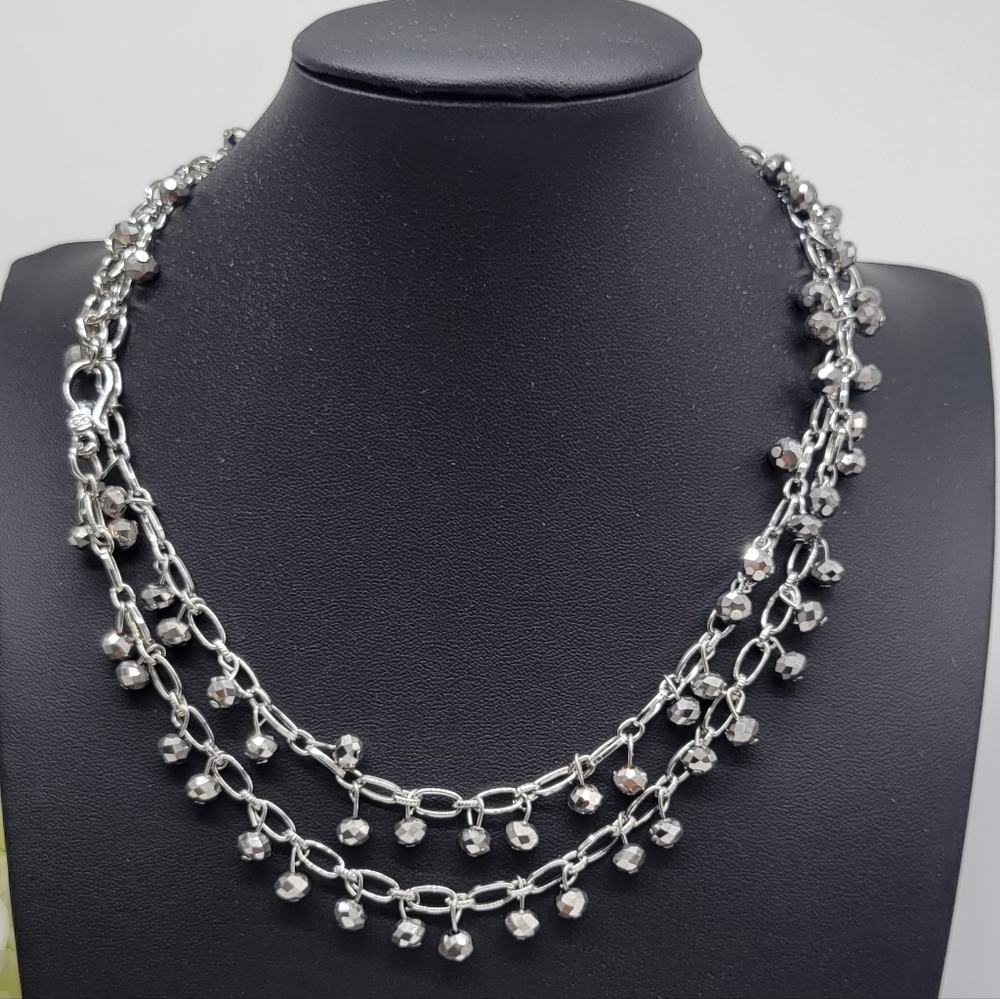 South Hill designs Silvertone and Iridescent bead necklace, New without tags